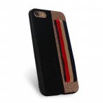 Wholesale iPhone 8 / 7 Striped Hand Strap Grip Holder PU Leather Case (Brown)